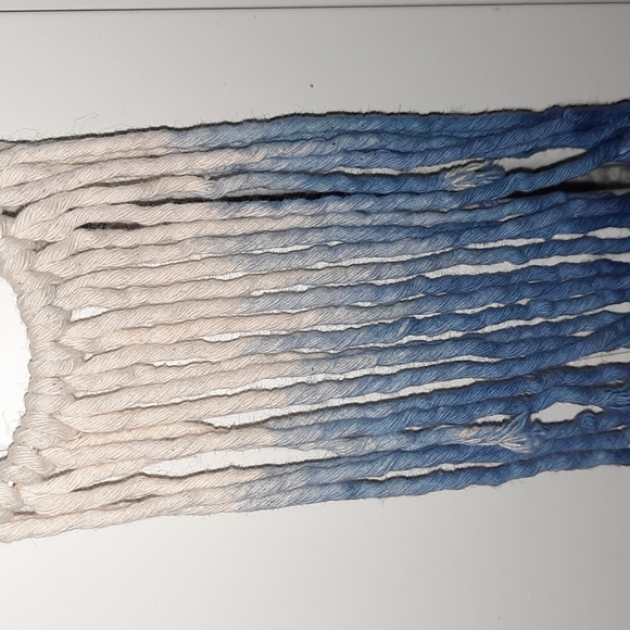 Bohemian Style White with Blue Ombre Macrame Strings on a Ring - Picture 3 of 4